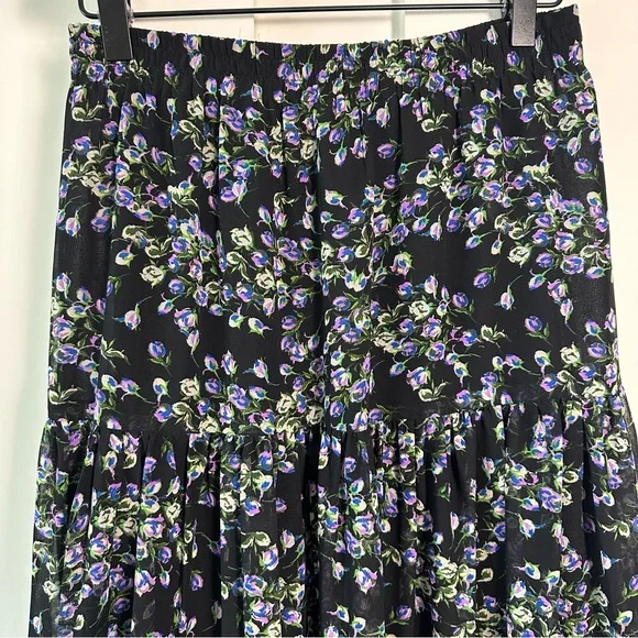 Mango Matching Set! XS/S Maxi Skirt + Blouse- Black Tiered- Purple Floral Print - Picture 8 of 14